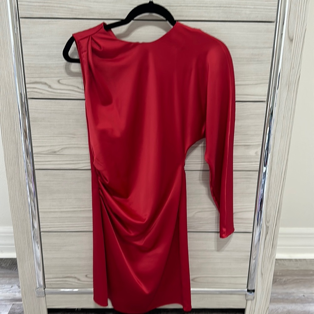 Zara red dress, one shoulder satin